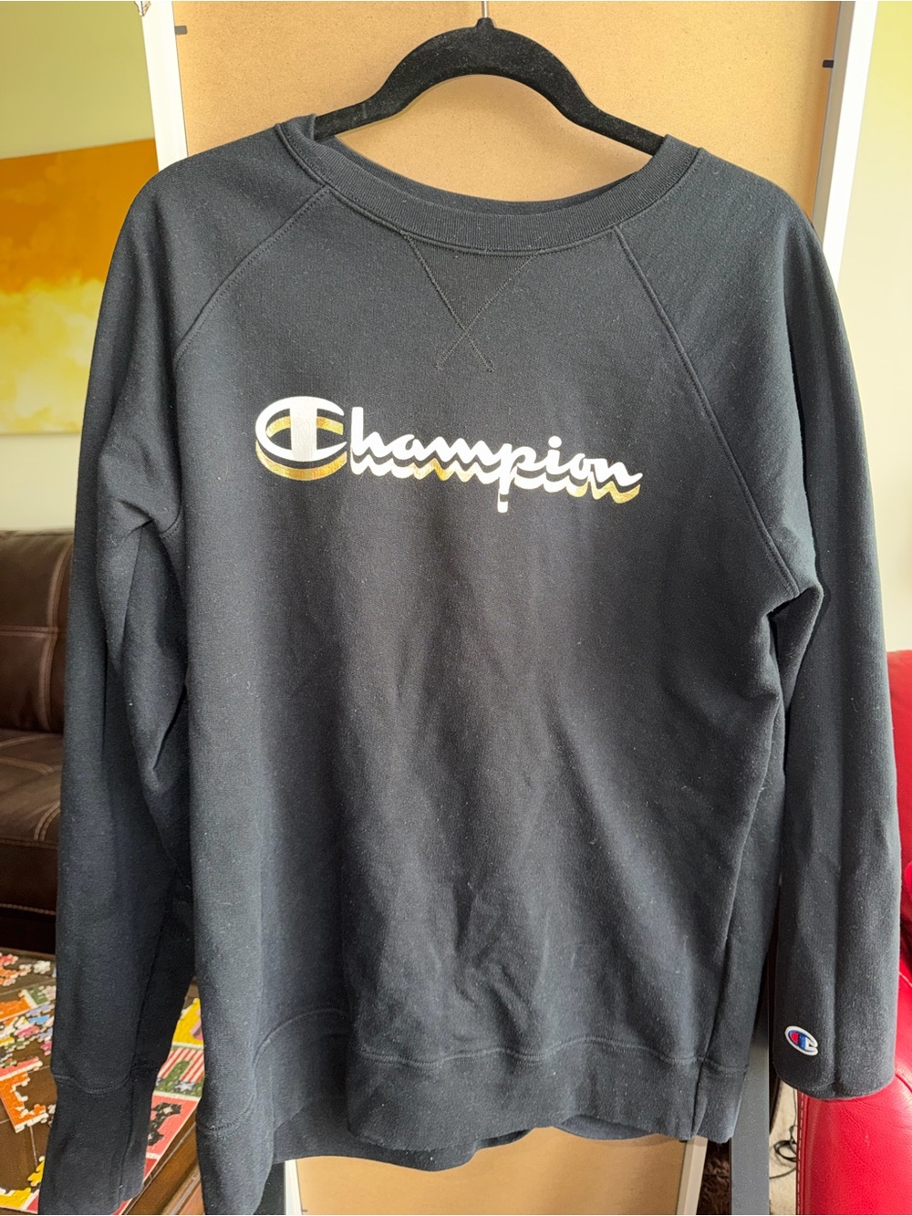 XL Champion Black Crewneck Sweatshirt with Red, White & Blue Trim